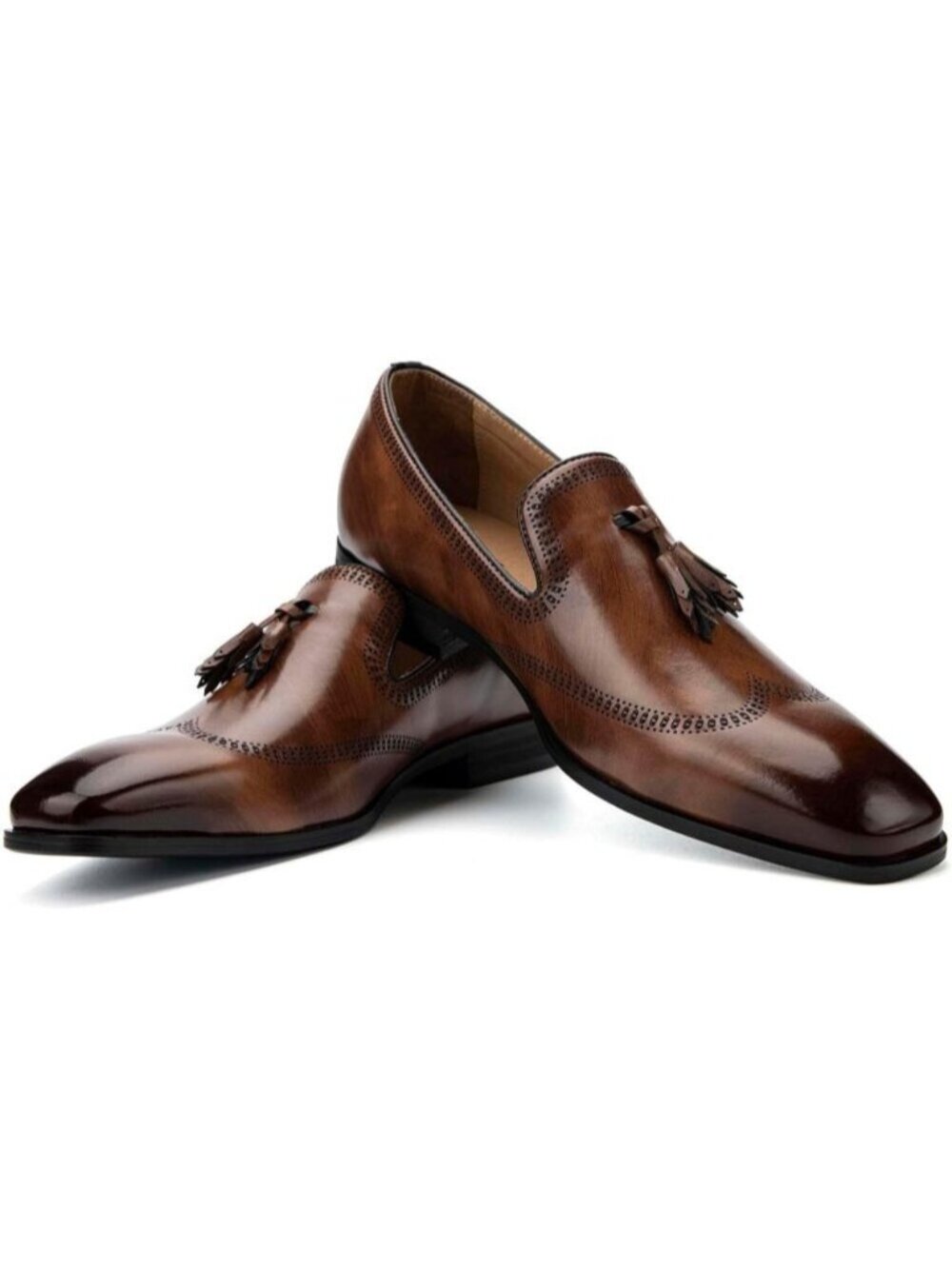 Men's Dark Brown Pu Leather Tassel Slip On Loafers Formal Events Dress Shoes